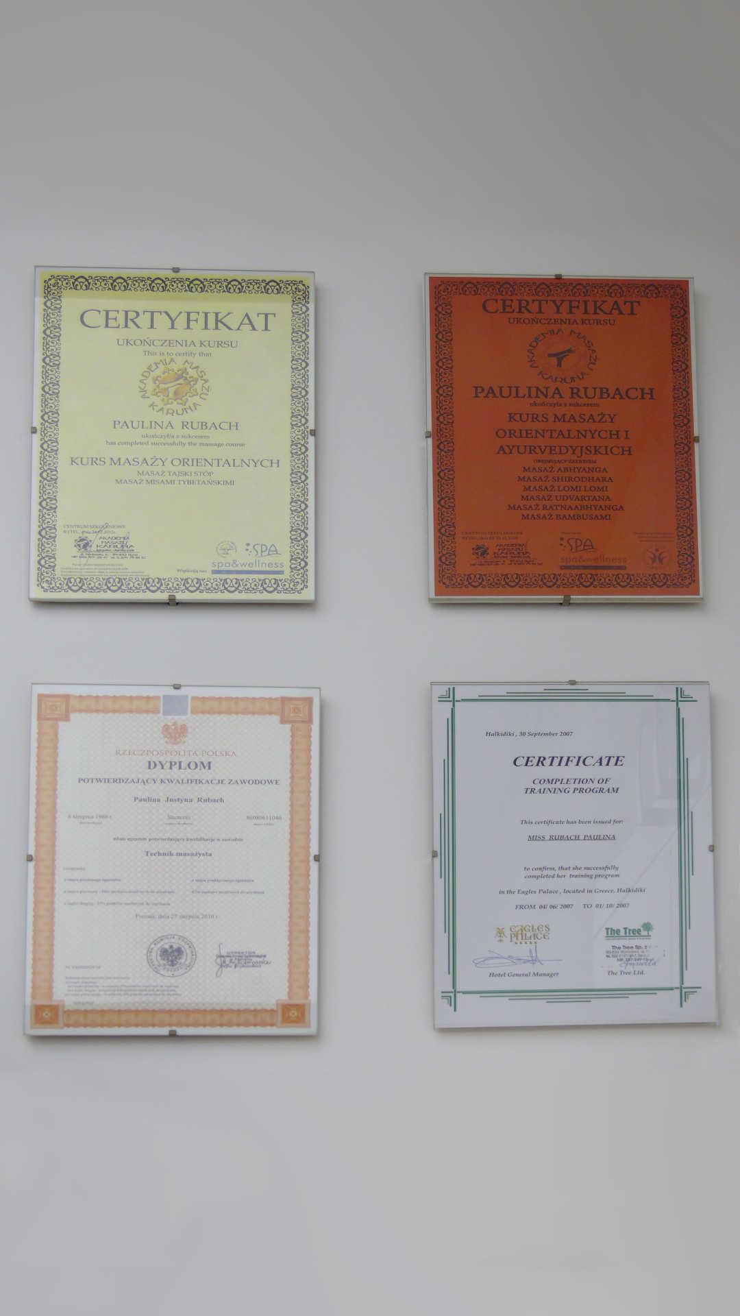 Masażystka certyfikaty